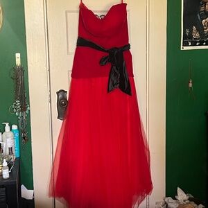 Strapless red evening dress